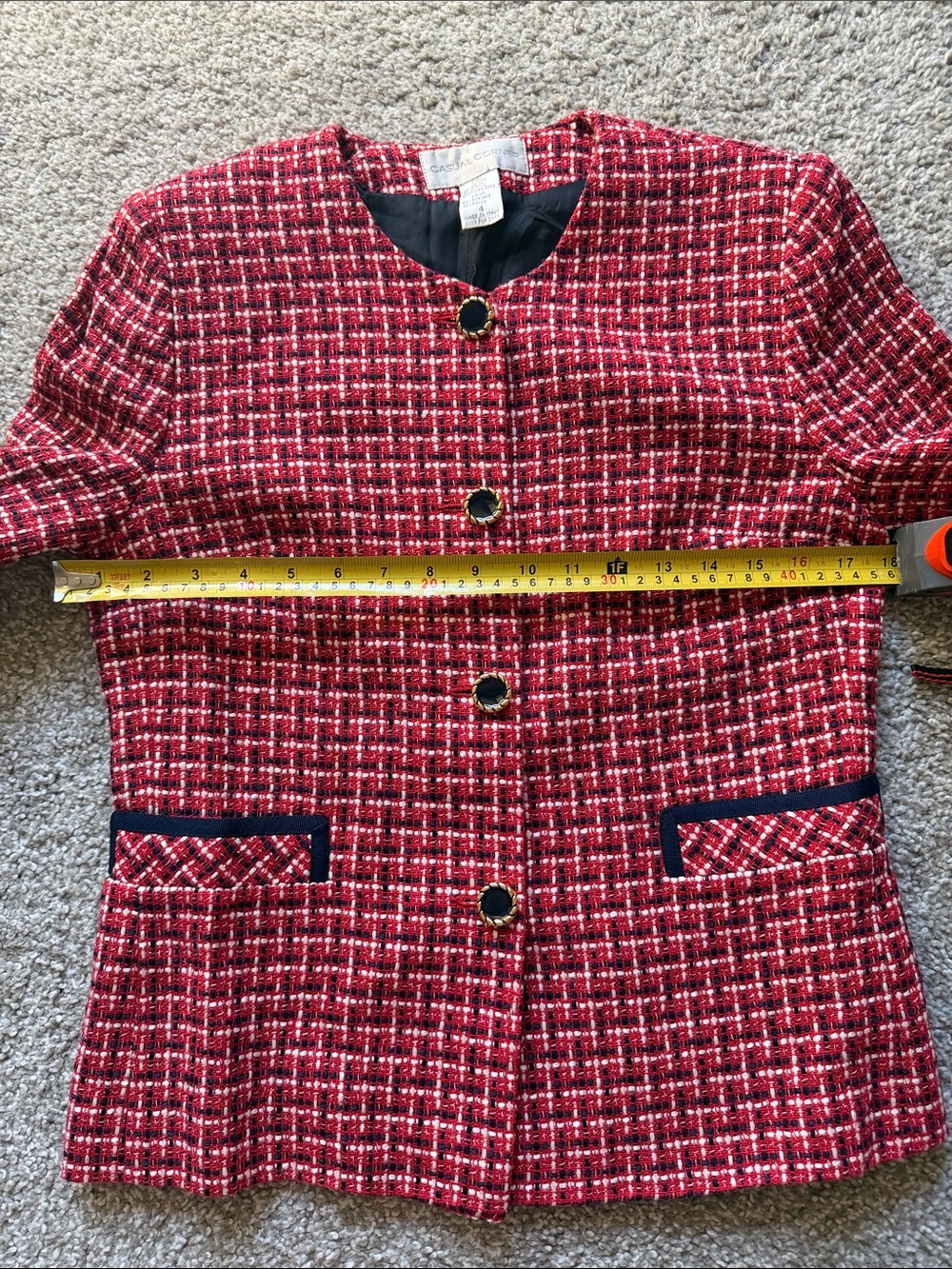 Casual Corner Red Tweed Old Money Jacket Chanel Style Size 4 - Picture 3 of 6